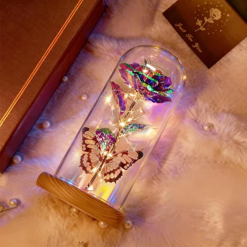 Miniatura 5 de Regalos de rosas para el día de la madre, rosas de cristal de galaxia preservadas para siempre, rosas iluminadas en cúpula de cristal, regalos de B