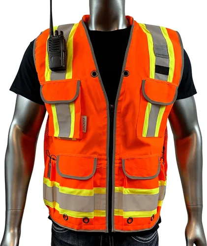 Miniatura 7 de REXZUS A Chaleco Reflectante Clase 2 Heavy Woven Dos Tonos Ingeniero Hi Viz Chaleco de Seguridad 3M 8712 Cinta Naranja