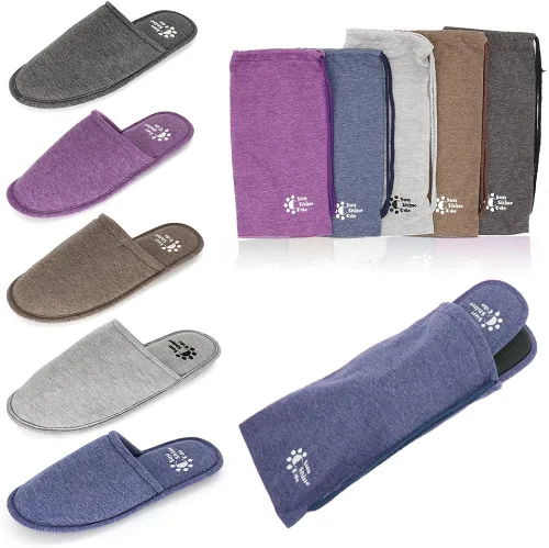 Miniatura 7 de Sunshine Code Pantuflas lavables de algodón de espuma viscoelástica con bolsa de viaje a juego para el hogar, hotel, spa, dormitorio
