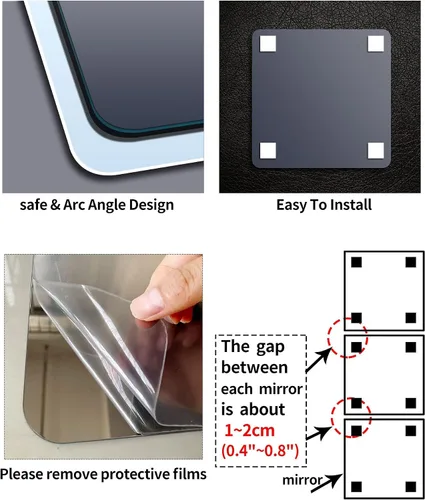Miniatura 6 de Unbreakable Acrylic Full Length Mirror for Wall Mounted, Full Body Mirror for Kids, Flexible Plastic Safe Shatterproof, 4 PCS 10 x 10 Inches