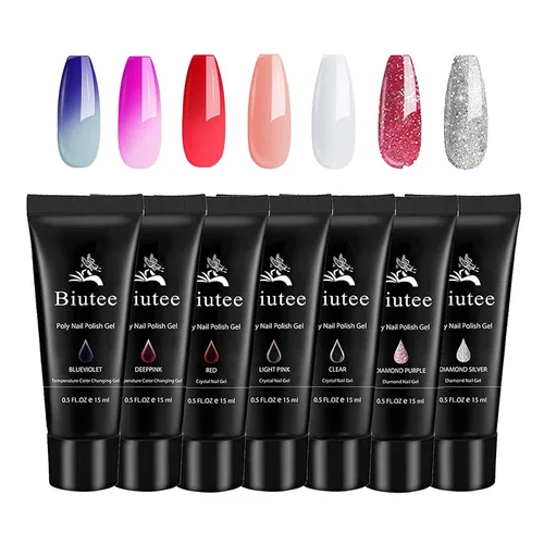 Juego de gel de extensión de poliéster, 7 colores, gel constructor de uñas, cambio de temperatura, purpurina rosa transparente, juego de mejora de