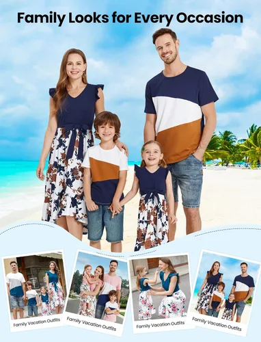 Miniatura 2 de PATPAT Conjuntos de verano a juego para la familia, vestidos y camisetas para mamá y yo, conjuntos de camisetas casuales para vacaciones
