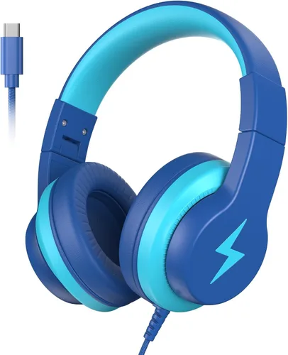 Candy Bila Auriculares con cable para niños, auriculares USB tipo C para niños, volumen seguro de 85 dB, sonido estéreo HD, ajuste cómodo, ajustable