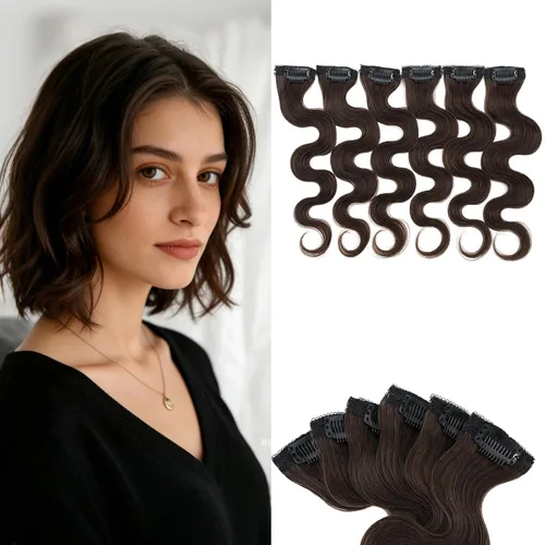 Miniatura 13 de Benehair 6 extensiones de cabello corto con clip, 100% cabello humano real, sin costuras e invisibles, para mujeres, con volumen instantáneo