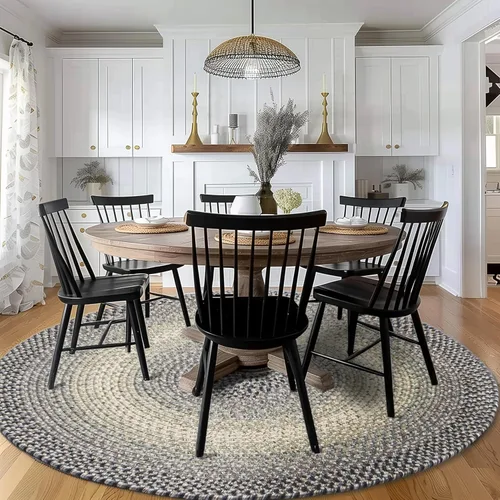 Super Area Rugs Braided Rugs - Alfombra redonda de cocina rústica de 4 pies, alfombra trenzada gris Ridgewood para mesa de comedor, reversible, para