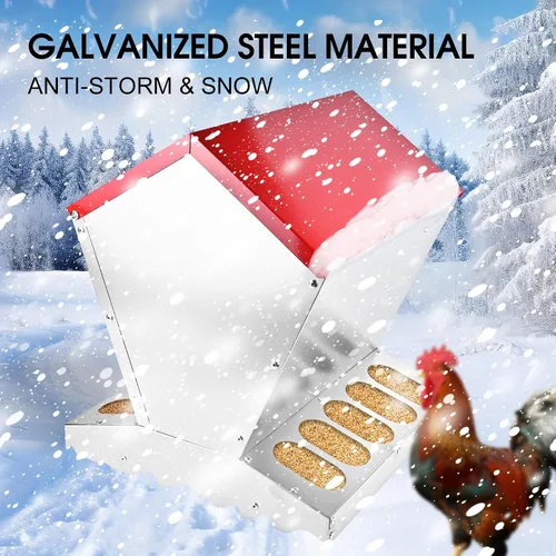 Miniatura 3 de shengyi Comedero galvanizado para pollo de 11.5 a 55 libras, alimentador de aves de corral a prueba de ratas con tapa, resistente a la intemperie