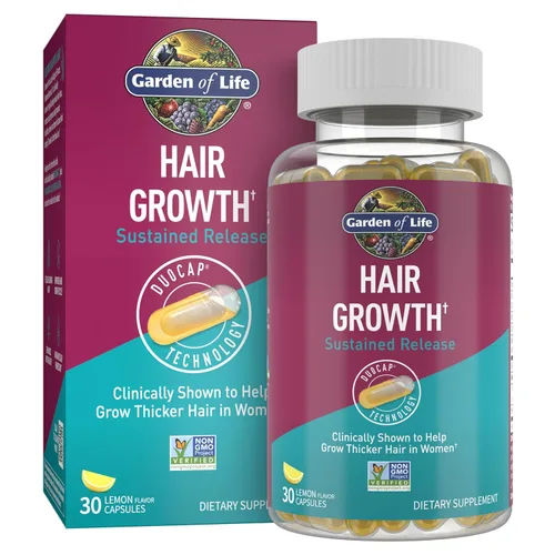 Garden of Life Hair Growth Duo Caps - Suplemento para cabello más grueso y saludable con ácido hialurónico, biotina, sílice y queranato patentado,