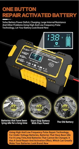 Miniatura 2 de Cargador de batería de automóvil, cargador inteligente portátil de 12 V-6A, desulfatador de batería automotriz con compensación de temperatura