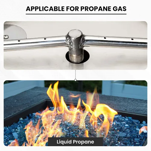 Miniatura 4 de Kit estándar de quemador de fogata de acero inoxidable Dreffco con anillo y sartén y encendido por chispa para gas natural, sartén de 36 pulgadas
