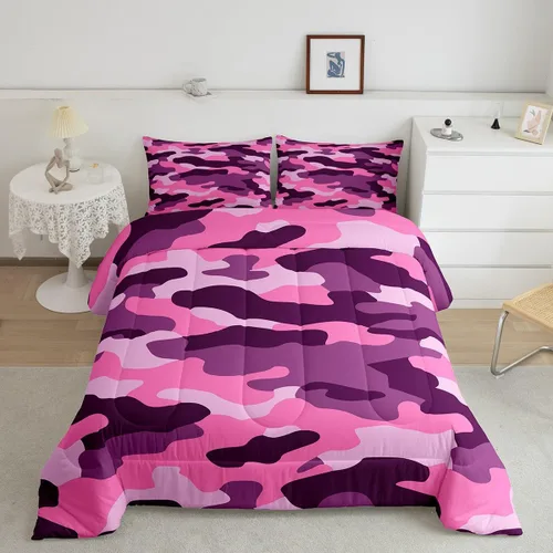 Miniatura 25 de Feelyou Juego de edredón de camuflaje naranja para niños, tamaño individual, juego de ropa de cama de camuflaje estilo militar para niños y niñas