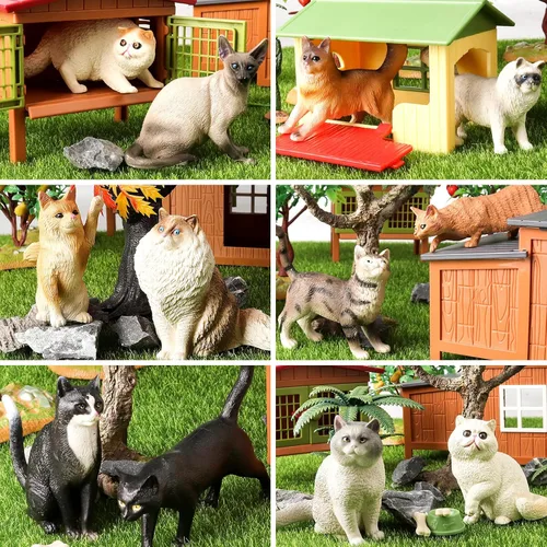 EOIVSH Juego de 12 figuras de gato, figuras de gato realistas, juguetes de gatito, decoración de pastel de Navidad, regalo de cumpleaños para niños
