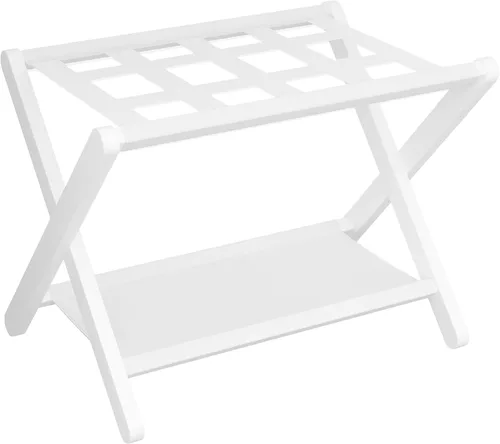 Miniatura 17 de Heybly Portaequipajes, soporte plegable para maleta con estante de almacenamiento, soporte de equipaje con 5 correas de nailon para habitación