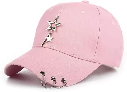 Gorra ajustable unisex, color negro, gorra K-Pop, gorra de béisbol con cadena de anillo, gorra metálica, gorra única, gorra con estrella