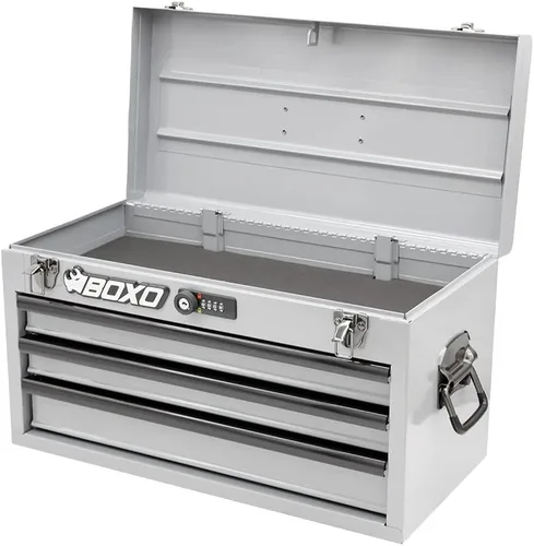 Miniatura 3 de Boxo USA - Caja de herramientas de acero resistente de 3 cajones - Organizador de caja de herramientas portátil de mano con rieles de rodamientos