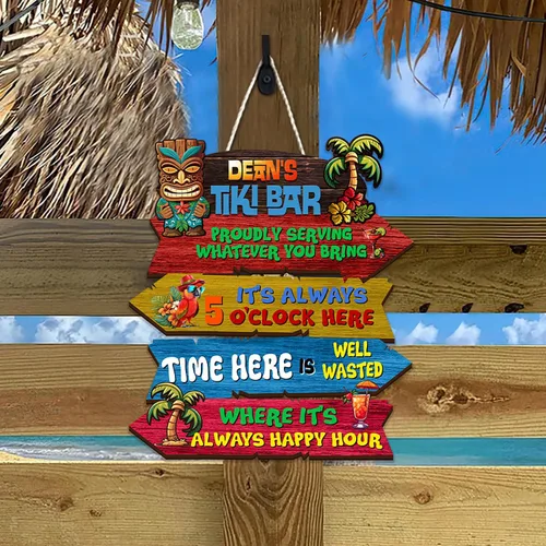 Miniatura 7 de THUYPT Cartel personalizado con reglas Tiki para bar Tiki, decoración de madera Tiki con patrón Tiki Totem, decoración tropical para playa impresa