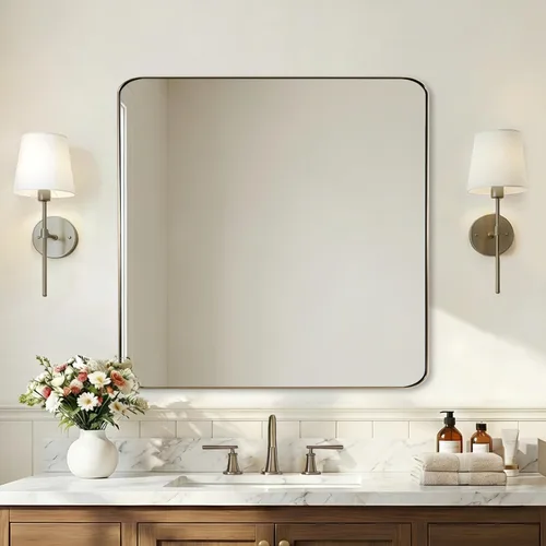 Miniatura 42 de ANDY STAR - Espejo de baño de 24 x 40 pulgadas dorado, marco de metal de acero inoxidable con esquina redondeada, panel de vidrio rectangular
