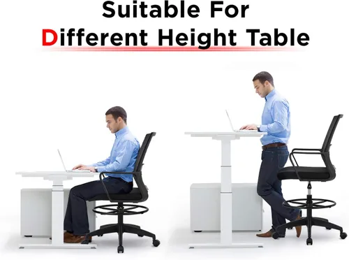 Miniatura 7 de Silla de redacción alta para oficina, silla de escritorio ergonómica de malla con respaldo medio con anillo de pie ajustable para escritorio Negro