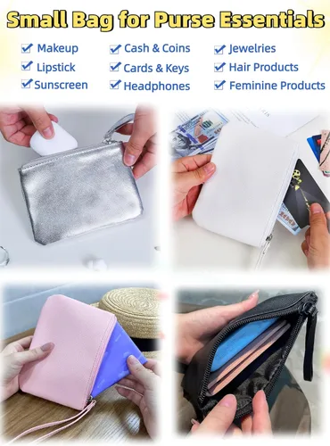Miniatura 6 de Paquete de 2 pequeñas bolsas de maquillaje con cremallera para bolso, lápiz labial, organizador de maquillaje de viaje para mujeres, productos Negro
