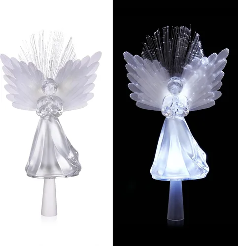Miniatura 2 de Alpine Corporation Adorno para la Copa del Árbol de Ángel de 11 pulgadas de alto con alas de fibra óptica y luz LED, con función de temporizador
