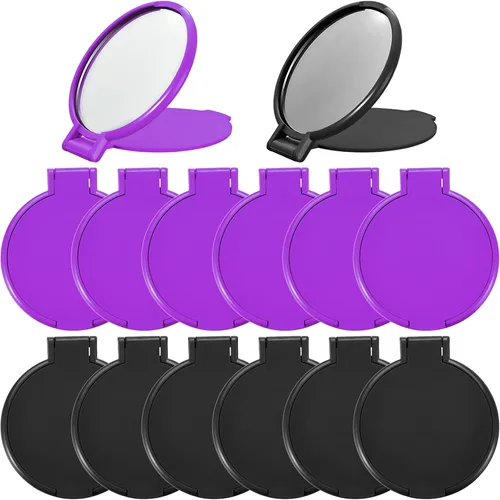 Blulu 24 piezas de mini espejo compacto redondo plegable portátil de bolsillo espejo de maquillaje a granel para mujeres, viaje uso diario, 2 Negro