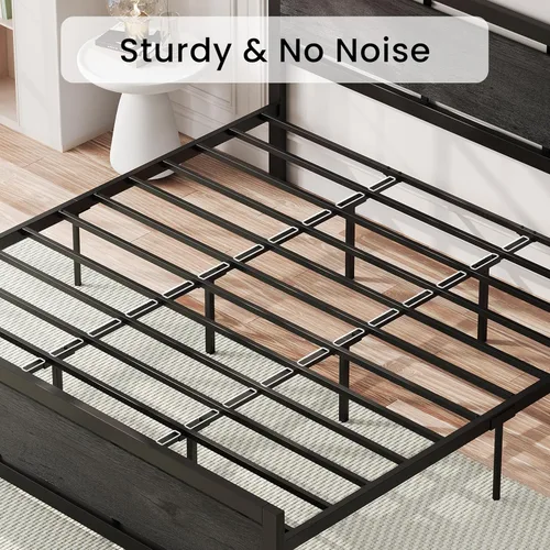 Miniatura 6 de LIKIMIO Base de cama King con cabecero y estribo, soportes fuertes de metal, fácil montaje, sin ruido, no necesita somier, gris carbón