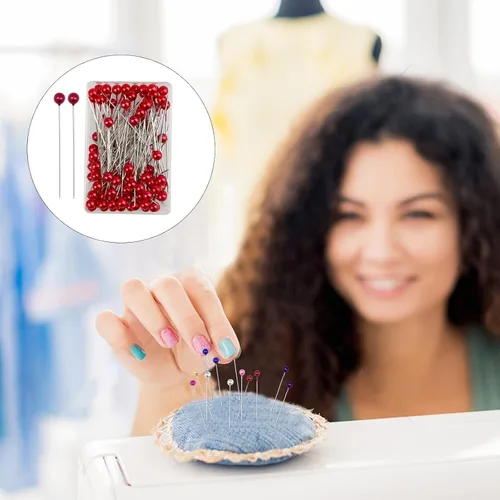 Miniatura 5 de BLMHTWO 1200 alfileres de costura con cabeza de perla, alfileres rectos para coser con caja, alfileres de acolchado con cabeza de vidrio de bola