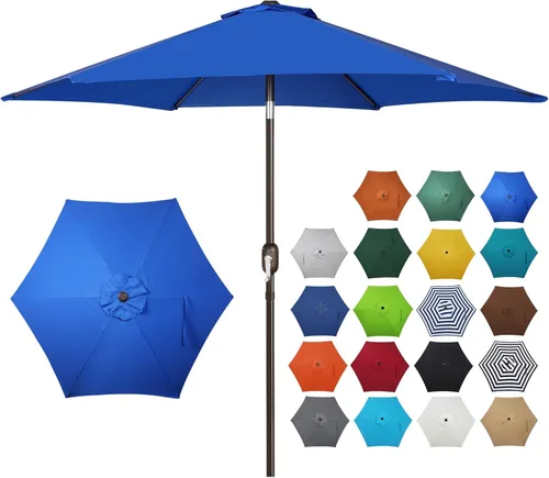 Miniatura 10 de Blissun sombrilla de patio de 7.5 pies, sombrilla de jardín, sombrilla de mercado al aire libre con botón de inclinación y manivela, gris oscuro