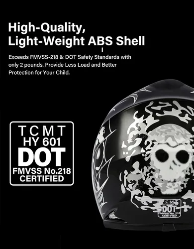 Miniatura 4 de TCT-MOTORPARTS DOT - Casco de motocross para niños y jóvenes, casco de cara completa para motocross, ATV, todoterreno, casco de cuatro ruedas, Negro