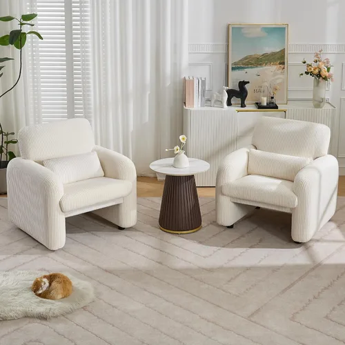 Miniatura 7 de WUTUTUEE Silla decorativa de tela de pana, sillas tapizadas modernas para sala de estar con almohada lumbar, sillón ancho y cómodo para dormitorio