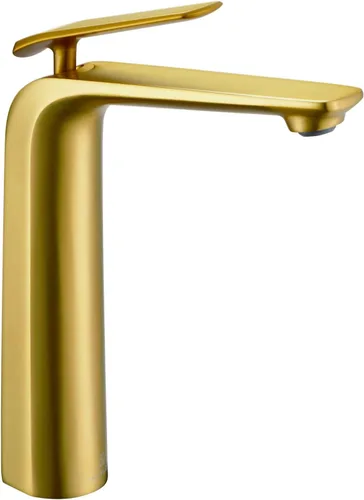 TOCALOCA Grifos Altos de Baño Oro Cepillado, Grifo de Palanca de Una Sola Manija con Un Orificio para Lavabo de Vasija, Grifo de Lavabo de Latón