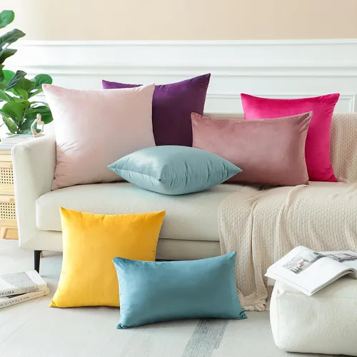 Miniatura 5 de OTOSTAR Paquete de 2 fundas de almohada decorativas de terciopelo suave sólido de 16 x 24 pulgadas, fundas de cojín lumbar, fundas de almohada