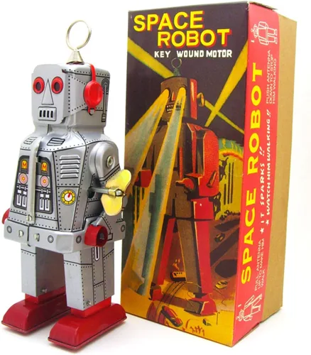 Miniatura 3 de Charmgle Retro Wind-Up Toy Walking Robot, ojos brillantes mecánicos, robots de hojalata hechos a mano, colección para adultos, decoración del hogar