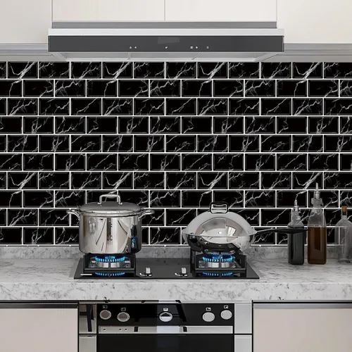 Miniatura 2 de URCOLOR 10 hojas de adhesivos para loseta en muro de cocina, azulejos autoadhesivos de 12 x 12 pulgadas estilo metro, para loseta en muro de cocina