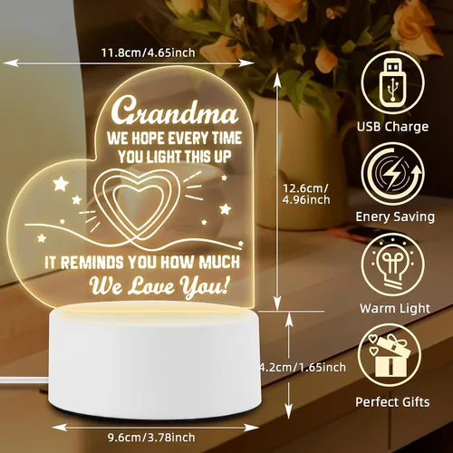 Miniatura 2 de Regalos Bestview para abuela - Delicados regalos de cumpleaños para abuela de nietos - Luz nocturna acrílica LED lámpara de noche para cama