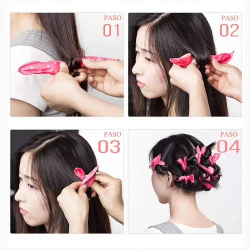 Miniatura 5 de 40 Rizadores de pelo suaves sin calor - Grandes rodillos de esponja de almohada para peinar durante la noche para peinado rizado Rojo rosa