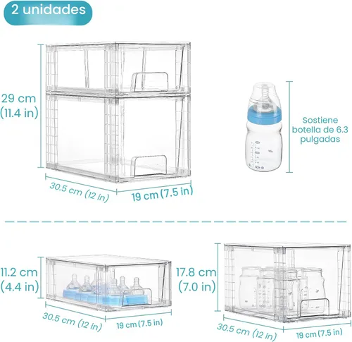 Miniatura 2 de Vtopmart Paquete de 4 cajones de almacenamiento apilables transparentes, para debajo del fregadero y la cocina, cajones de plástico fáciles