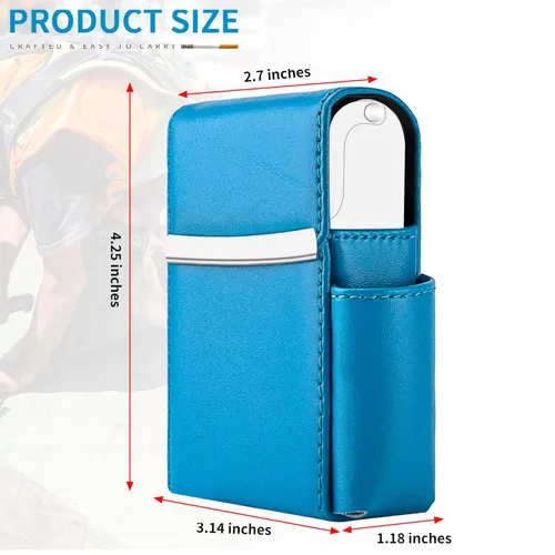 Miniatura 2 de bvya Juego de 2 cajas de cigarrillos deslizantes de piel sintética unisex con soporte para encendedor y trabilla para cinturón