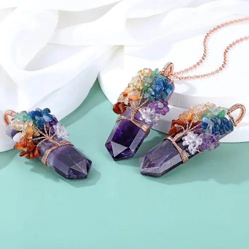 Miniatura 2 de Collar con colgante de árbol de la vida de 7 chakras naturales de cristal curativo de reiki, joyería para mujer para buena suerte, meditación