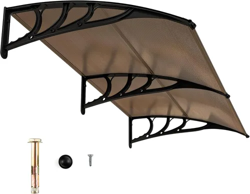 Miniatura 17 de Tangkula Toldo de ventana de 40 x 40 pulgadas, moderno toldo de policarbonato para puerta delantera, cubierta de puerta de ventana para lluvia, Negro