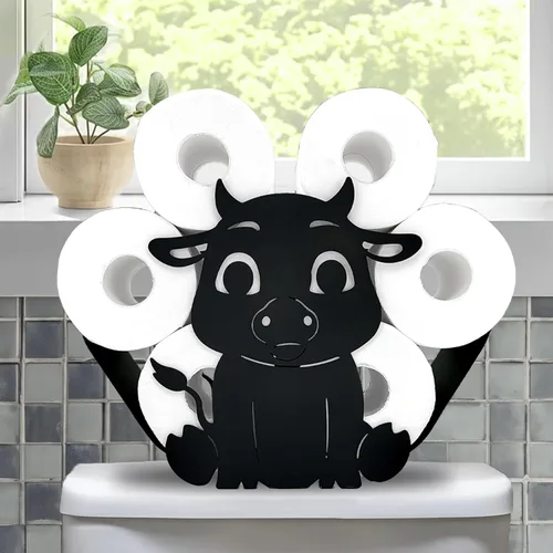 Miniatura 12 de Teaeeno Soporte de papel higiénico de vaca negra, soportes de papel de almacenamiento de FunnyAnimals para baño, decoración de animales de metal
