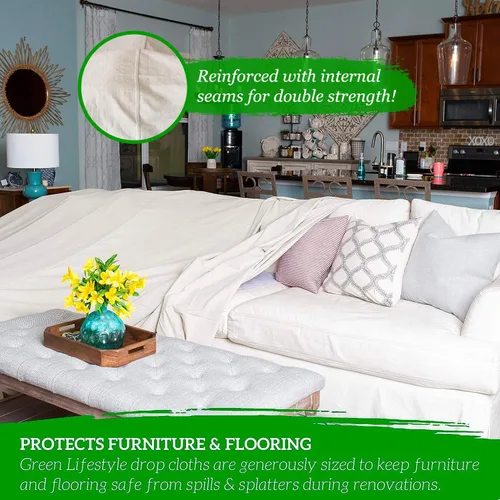 Miniatura 3 de GREEN LIFESTYLE Paños de lona multiusos para pintar, cubierta de suelo, protección resistente para muebles y superficies, lona de lona reutilizable