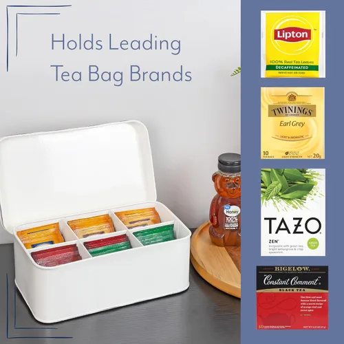 Miniatura 7 de AuldHome Farmhouse - Caja de té (blanca), estilo retro vintage esmaltado, lata de almacenamiento de té