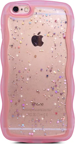 Miniatura 58 de Qokey Funda para iPhone 12 Pro Max de 6.7 pulgadas, diseño de onda rizada, borde transparente, brillante con purpurina, estrella brillante, bonita
