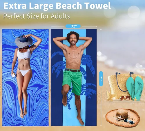 Miniatura 61 de Paquete de 2 toallas de playa ligeras y delgadas de gran tamaño de 71 x 32 pulgadas, toallas grandes de microfibra extra grandes sin arena
