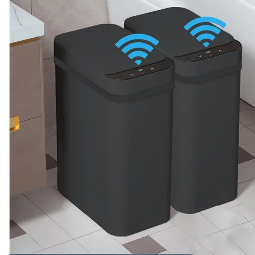 Yatmung 2 Pack - Cubo de basura delgado con sensor de movimiento de 2.5 galones sin contacto para baño, cubo de basura inteligente con tapa - Cubo