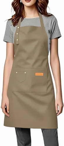 Miniatura 10 de Delantal de cocina para mujer y hombre, resistente al agua, para artista, barista, hornear, manualidades, catering, trabajo, con babero y grandes