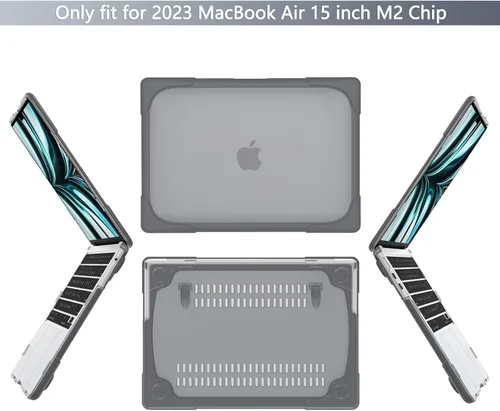Miniatura 3 de Batianda Funda resistente para MacBook Air de 15 pulgadas 2026 M5 2025 M4 2024 2023 versión modelo A3448/A3241/A3114/A2941, soporte plegable Gris