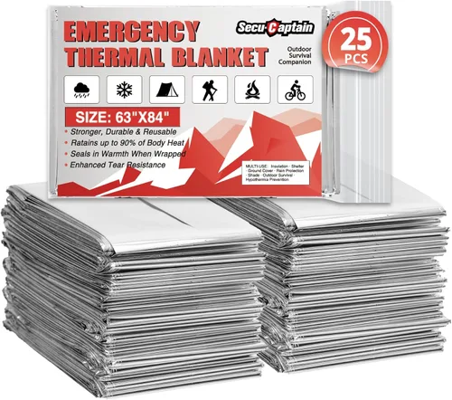 Miniatura 11 de SecuCaptain Mantas Térmicas de Emergencia de Supervivencia: Extra Grandes 84" x 63" Kit de Manta de Mylar Espacial para Exteriores Camping