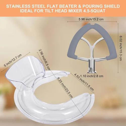 Miniatura 6 de Stainless Steel Flex Edge Beater with Silicone Edges and Pouring Shield Compatible with KitchenAid 4.5-5QT Mixer Bowl, Beater Paddle Attachment