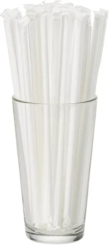 Miniatura 3 de DuraHome Pajitas de plástico blancas envueltas individualmente, paquete de 1000 popotes de 8 pulgadas, sin BPA, popotes desechables estilo Blanco